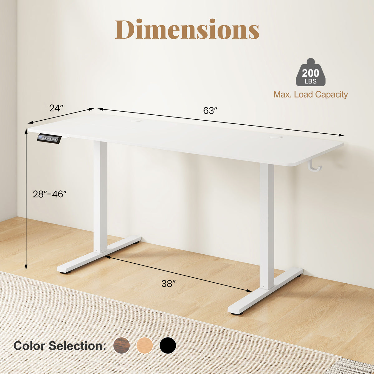 Electric Standing Desk 28-46" Adjustable 3 Memory - White