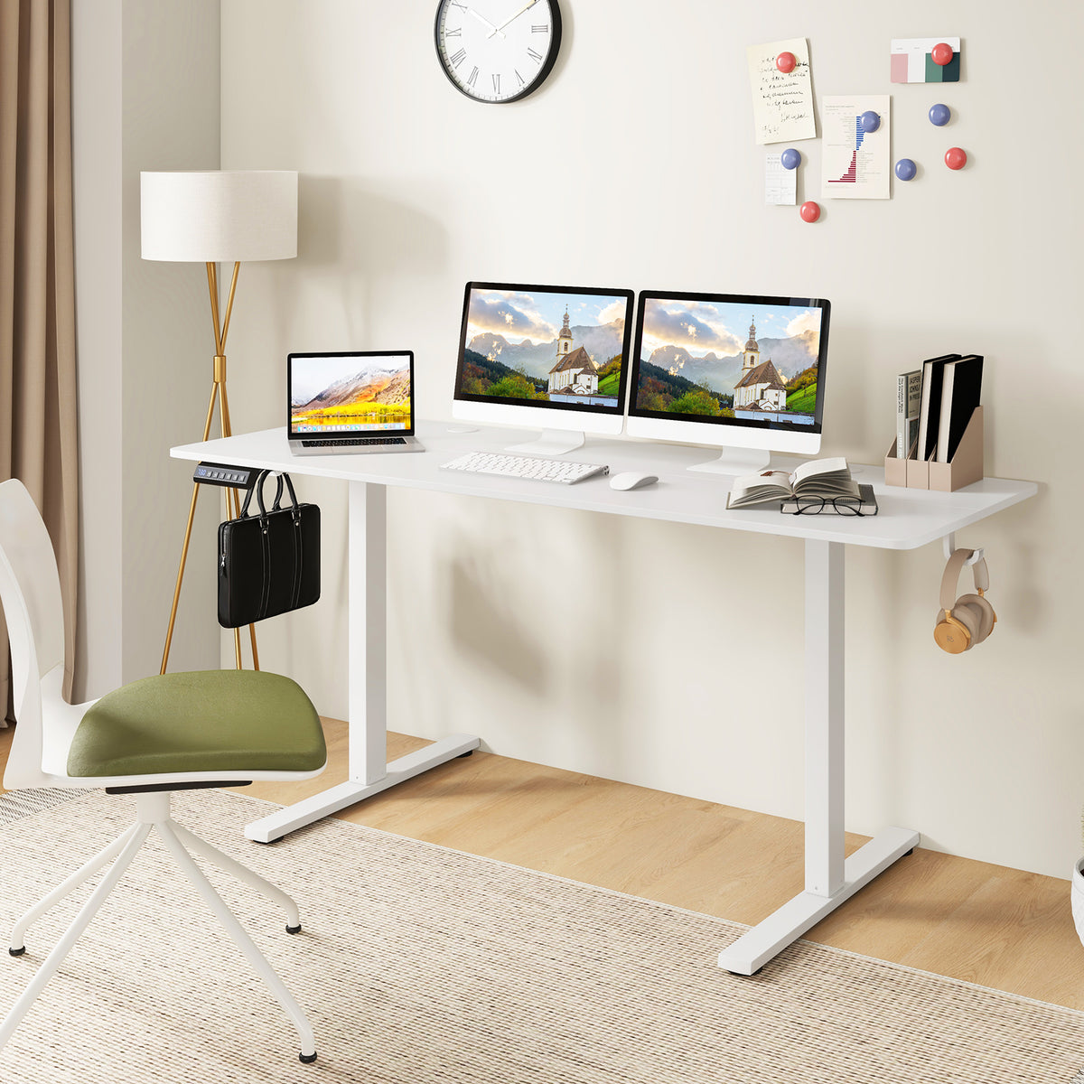 Electric Standing Desk 28-46" Adjustable 3 Memory - White