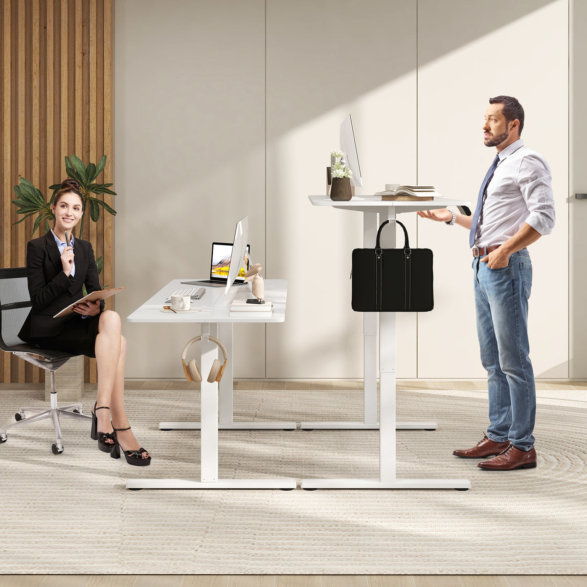 Electric Standing Desk 28-46" Adjustable 3 Memory - White