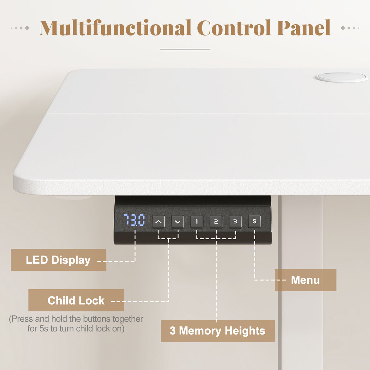 Electric Standing Desk 28-46" Adjustable 3 Memory - White