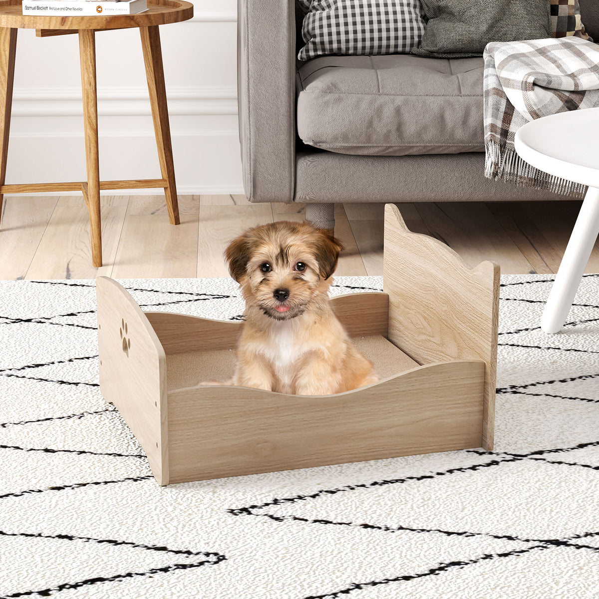 Elevated Pet Bed Frame with Rails & Headboards - Walnut Variation