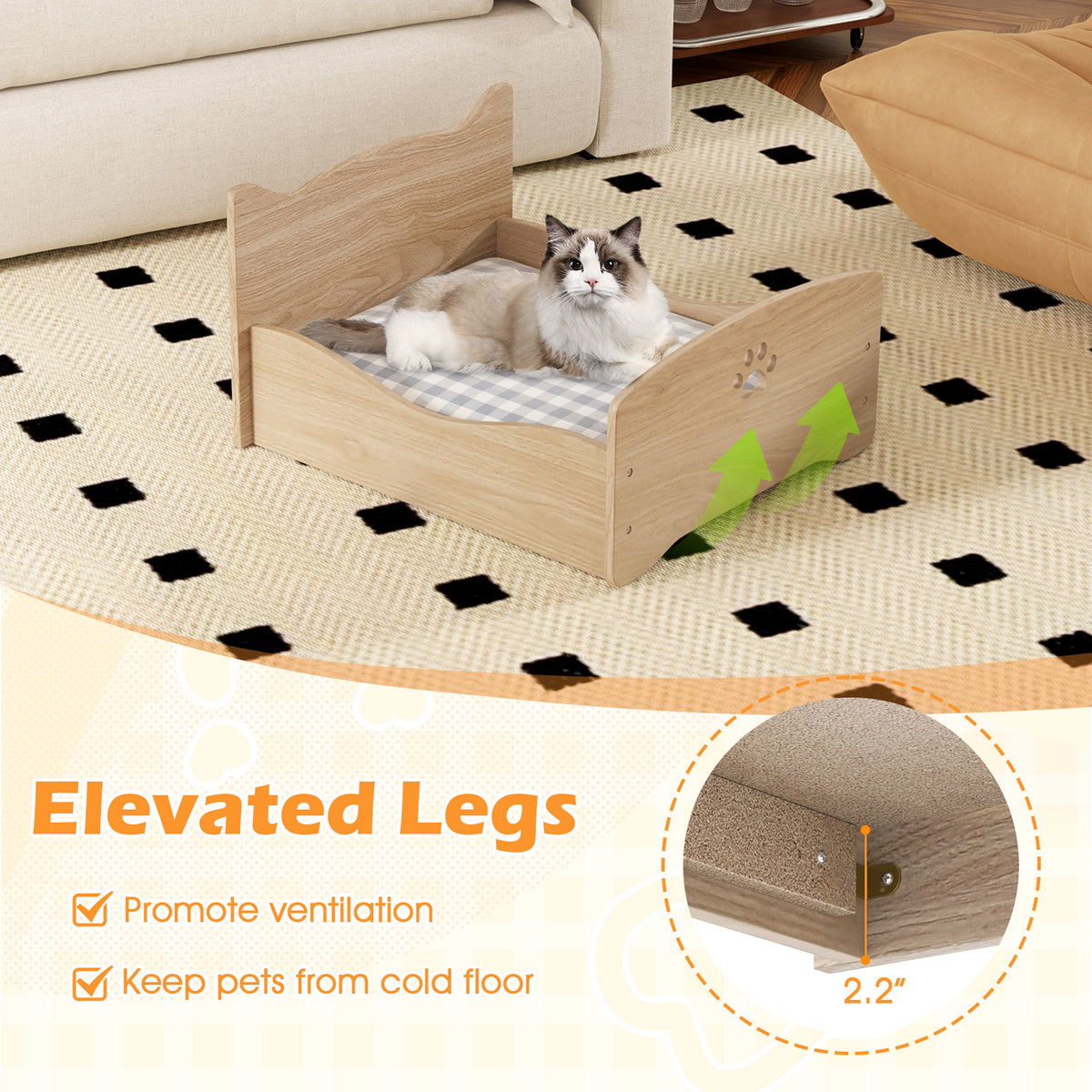 Elevated Pet Bed Frame with Rails & Headboards - Walnut Variation