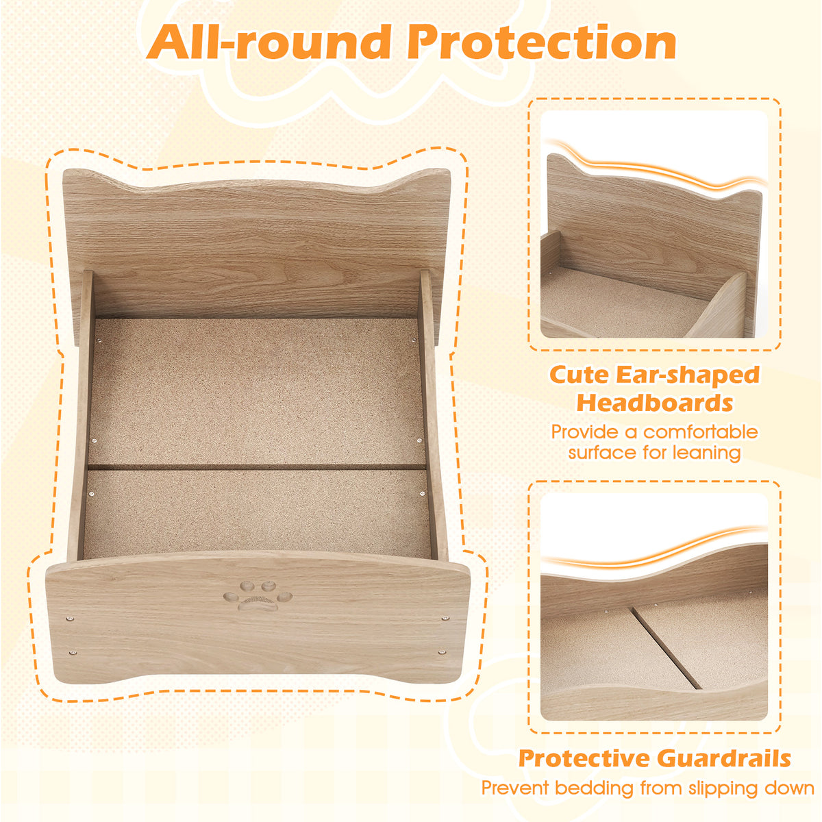 Elevated Pet Bed Frame with Rails & Headboards - Walnut Variation