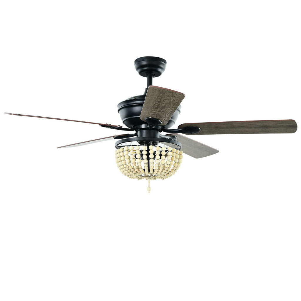 Retro Ceiling Fan Light with Reversible Blades and Remote Control - Black 52 Inch