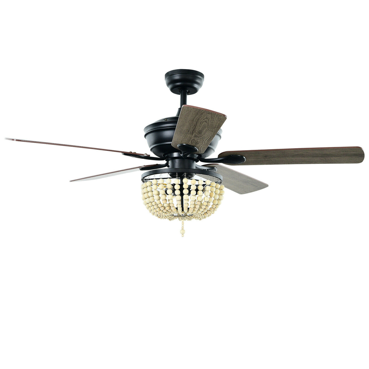 Retro Ceiling Fan Light with Reversible Blades and Remote Control - Black 52 Inch