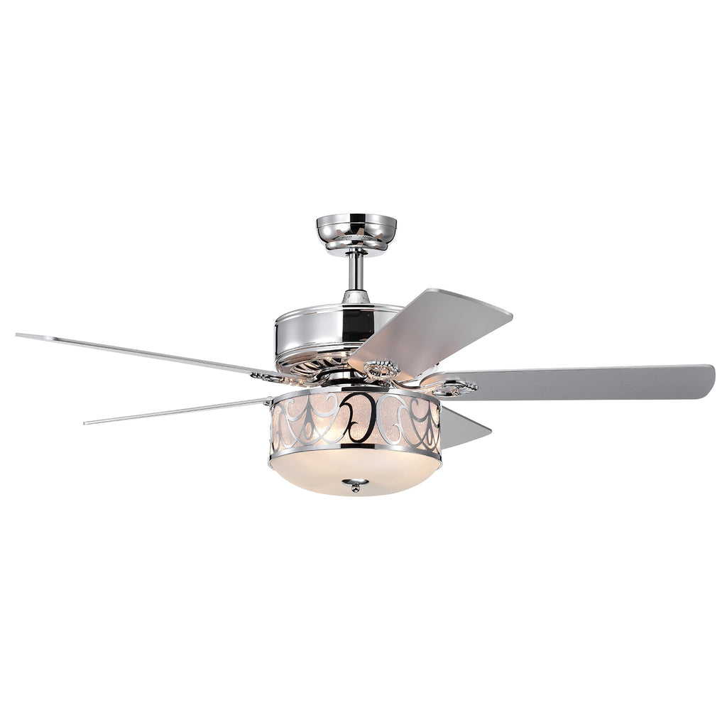 52-Inch Ceiling Fan with Light Reversible Blades and Remote Control - Silver
