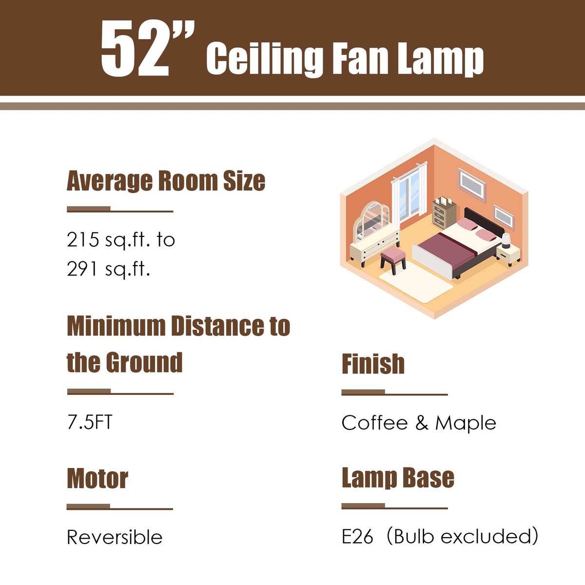 52 Inch Crystal Ceiling Fan Light with Remote Control - 3 Speed, Reversible Blades, Black Variation