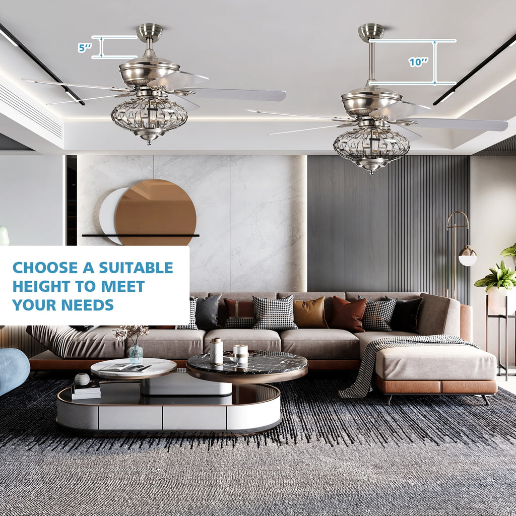 52-Inch Ceiling Fan with Wooden Blades & Remote Control - Silver Variation