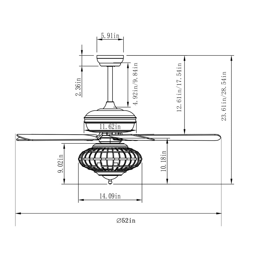 52-Inch Ceiling Fan with Wooden Blades & Remote Control - Silver Variation
