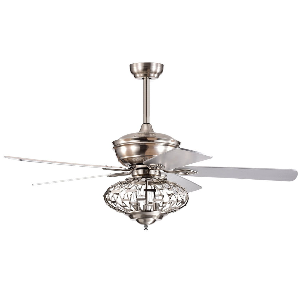 52-Inch Ceiling Fan with Wooden Blades & Remote Control - Silver Variation