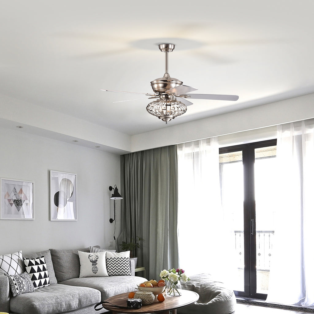 52-Inch Ceiling Fan with Wooden Blades & Remote Control - Silver Variation