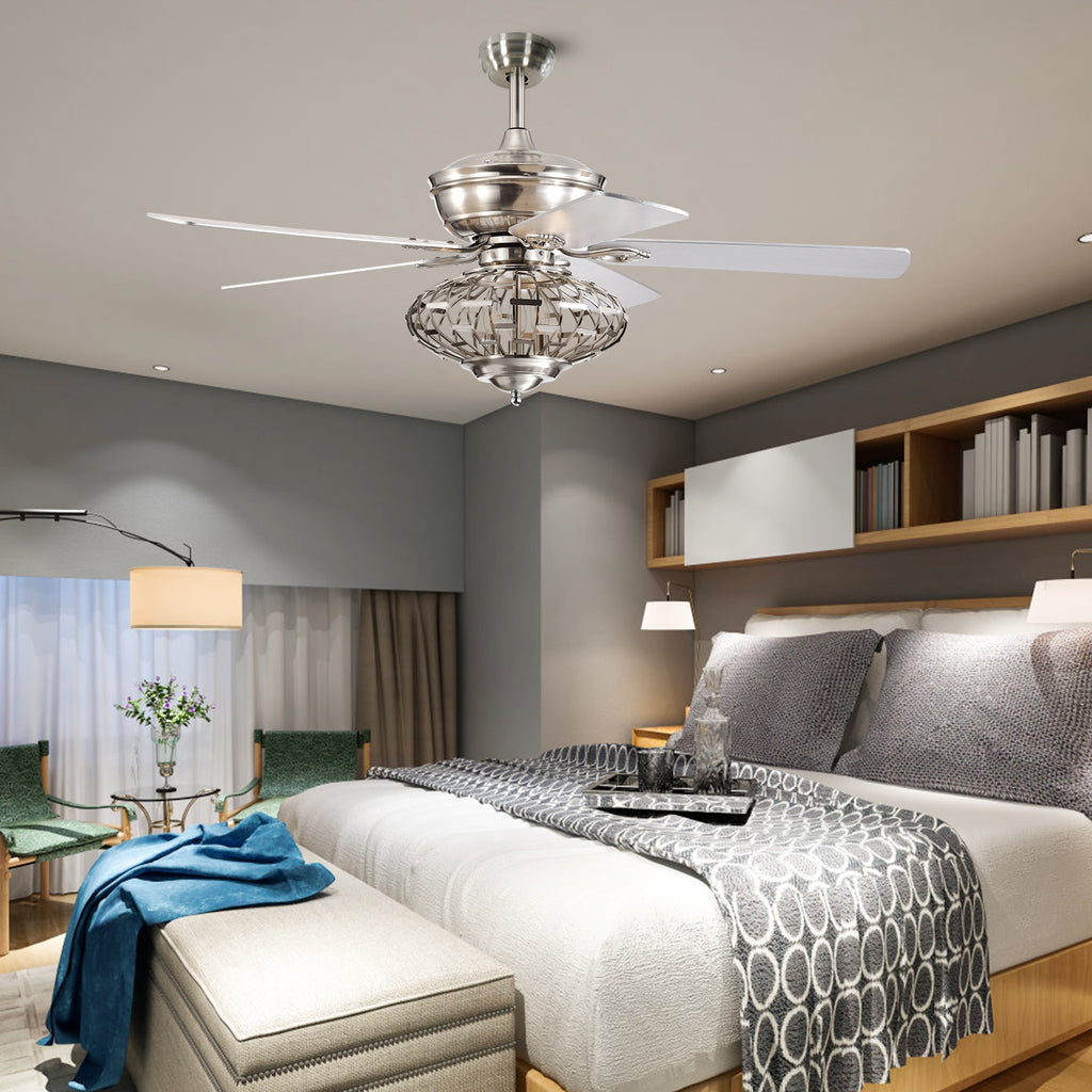 52-Inch Ceiling Fan with Wooden Blades & Remote Control - Silver Variation