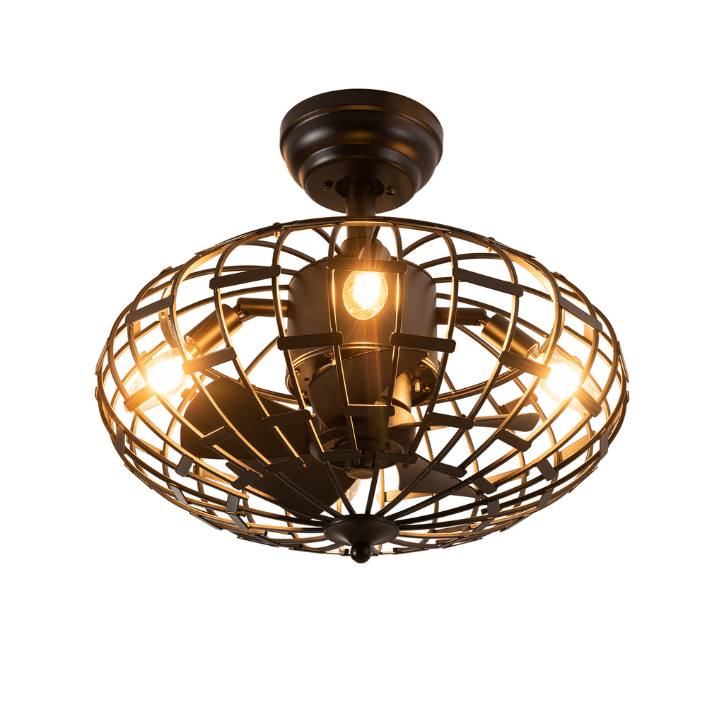 Black 5-Blade Enclosed Ceiling Fan with Light & Remote Control