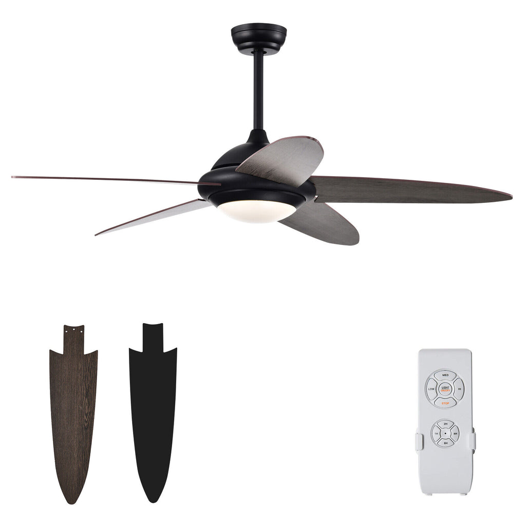 52-Inch Ceiling Fan with Lights and 3 Wind Speeds - Black, Remote Control, Reversible Motor, Adjustable LED Light