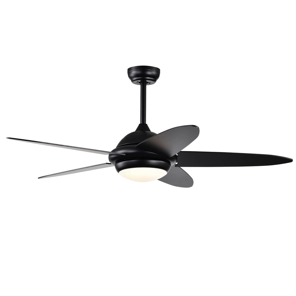 52-Inch Ceiling Fan with Lights and 3 Wind Speeds - Black, Remote Control, Reversible Motor, Adjustable LED Light