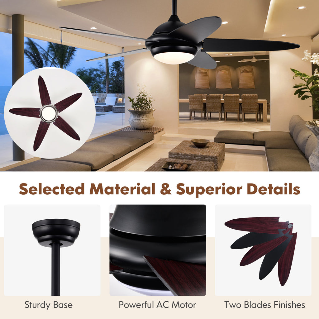 52-Inch Ceiling Fan with Lights and 3 Wind Speeds - Black, Remote Control, Reversible Motor, Adjustable LED Light