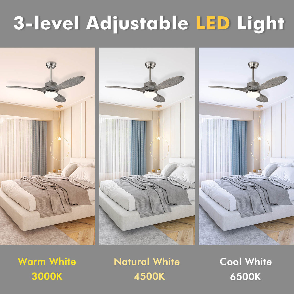 48 Inch Indoor Ceiling Fan with LED Lights and 6 Speed - Style 2 Silver