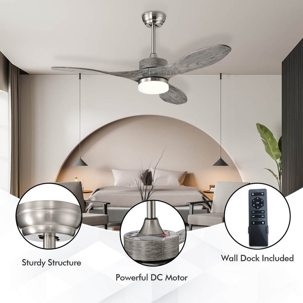 48 Inch Indoor Ceiling Fan with LED Lights and 6 Speed - Style 2 Silver