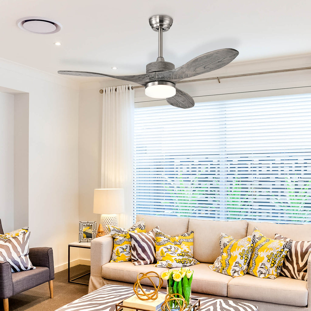 48 Inch Indoor Ceiling Fan with LED Lights and 6 Speed - Style 2 Silver