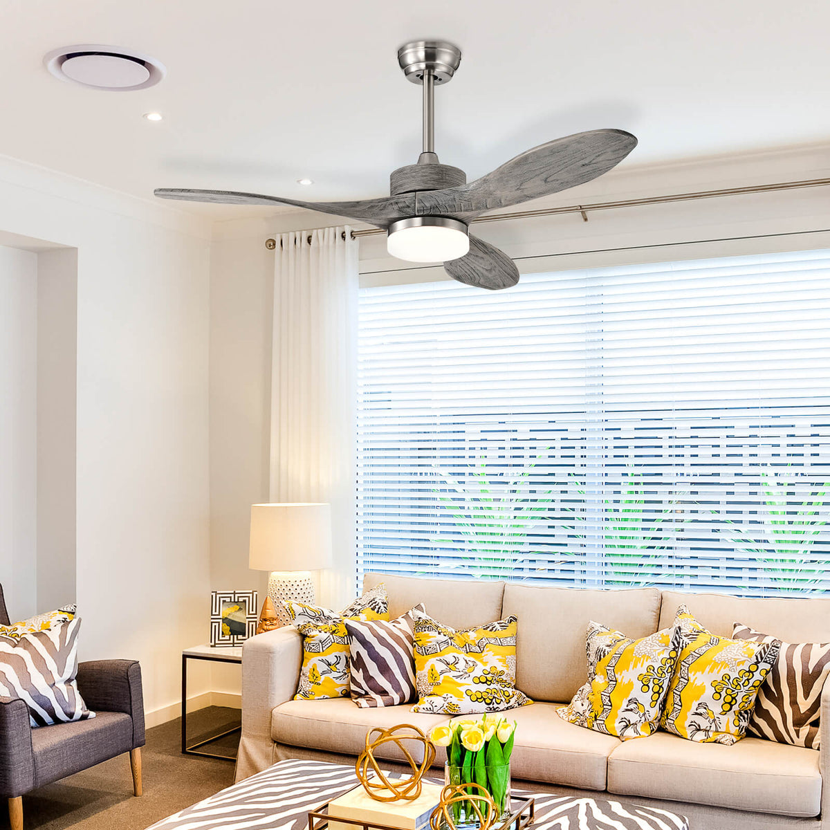48 Inch Indoor Ceiling Fan with LED Lights and 6 Speed - Style 2 Silver