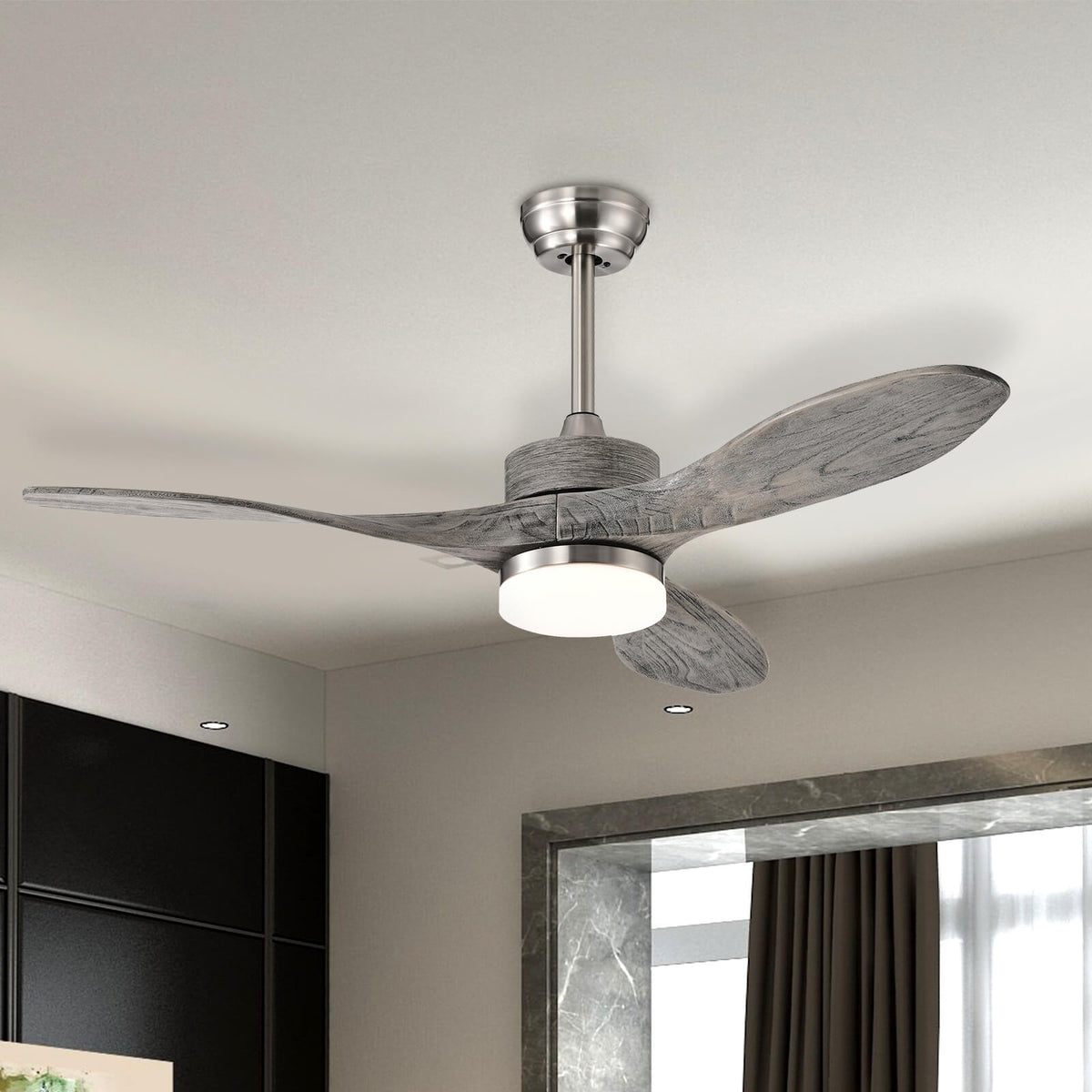 48 Inch Indoor Ceiling Fan with LED Lights and 6 Speed - Style 2 Silver