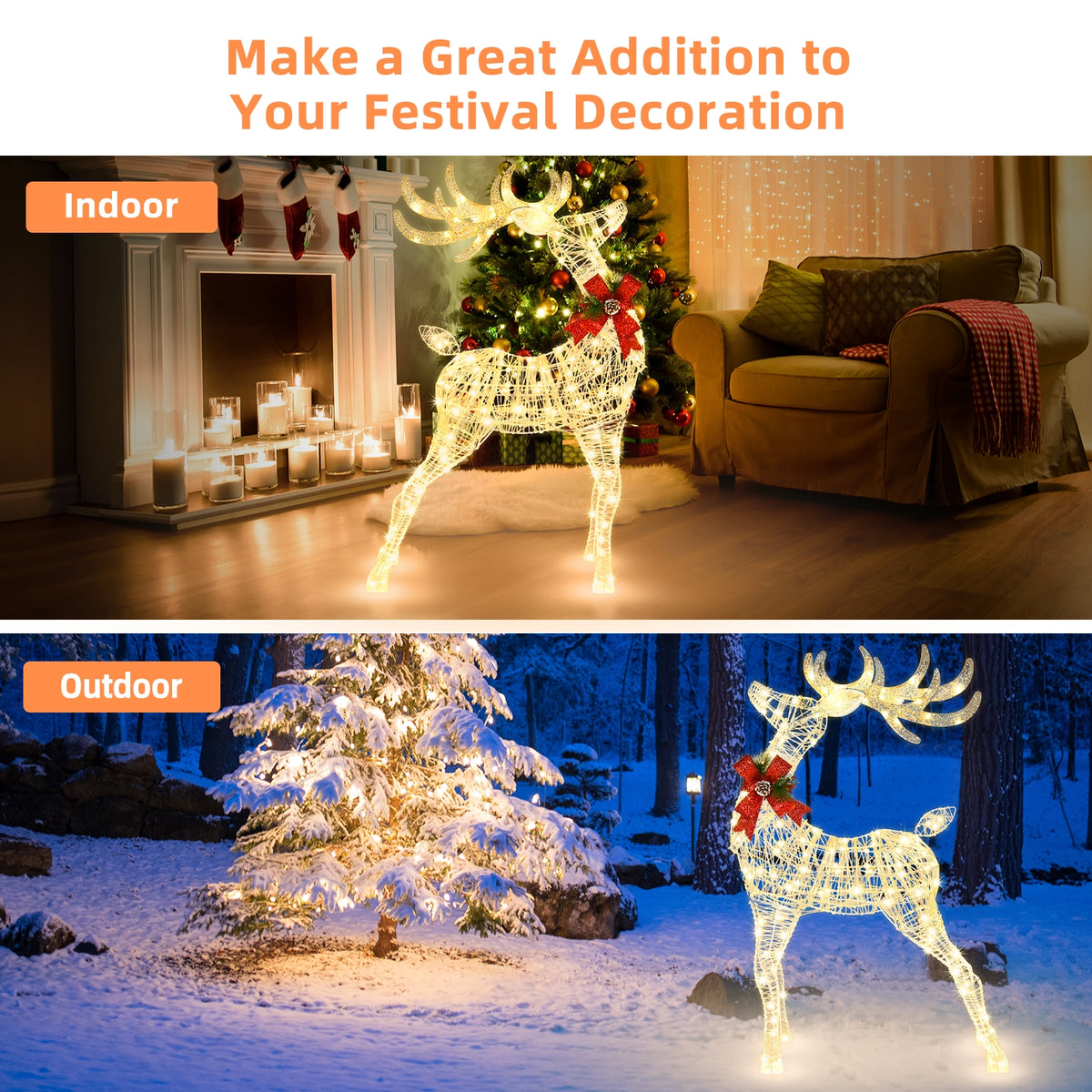 Lighted Standing Reindeer with Stakes - Warm Light Christmas Outdoor Decor