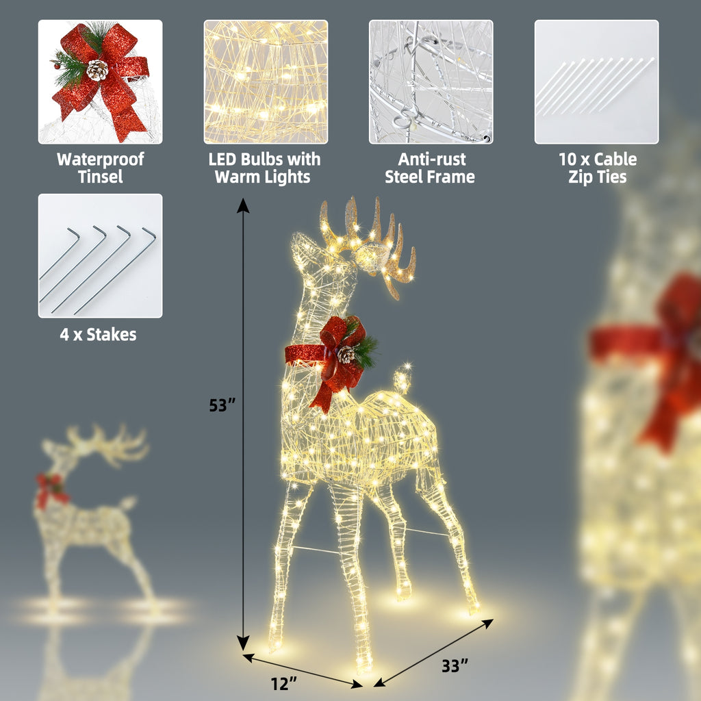 Lighted Standing Reindeer with Stakes - Warm Light Christmas Outdoor Decor