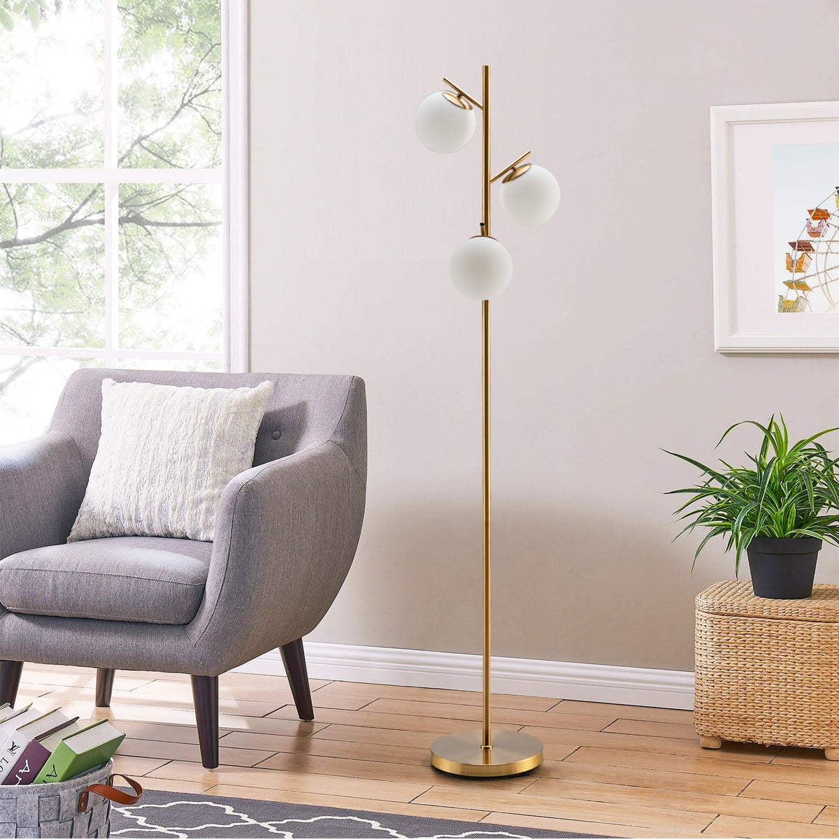 Golden 3-Globe Floor Lamp with Foot Switch and Bulb Bases
