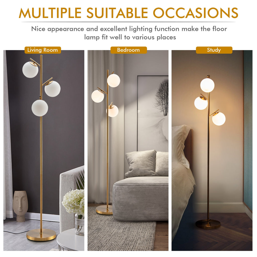 Golden 3-Globe Floor Lamp with Foot Switch and Bulb Bases