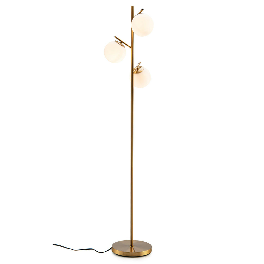 Golden 3-Globe Floor Lamp with Foot Switch and Bulb Bases