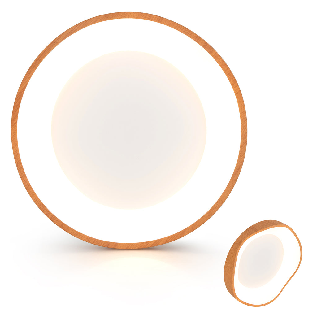 24W Modern Ceiling Light with Wood Pattern & Metal Frame - Brown