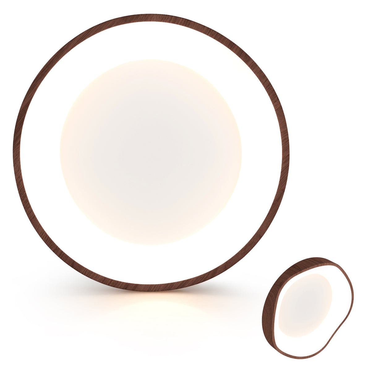 24W Modern Ceiling Light with Wood Pattern & Metal Frame - Brown