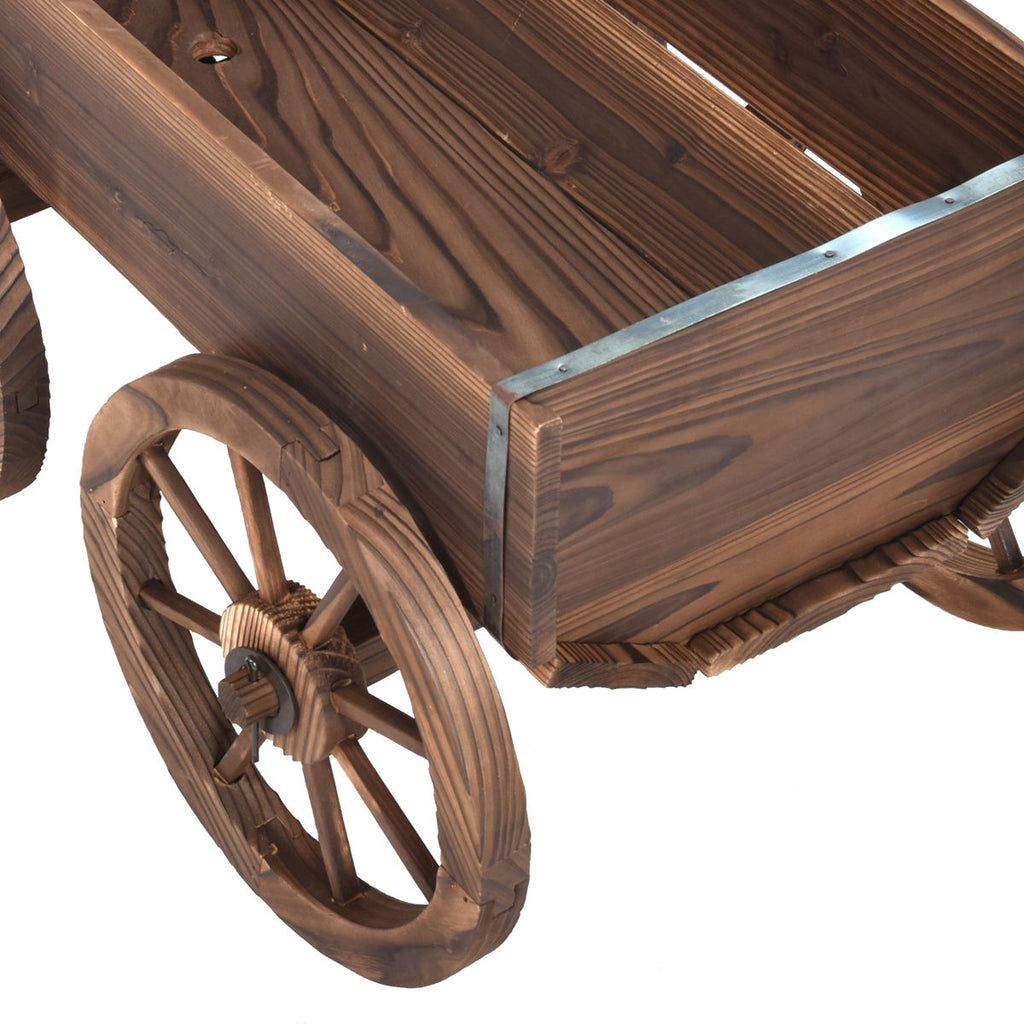 Wood Wagon Planter Pot Stand with Wheels - Style 7