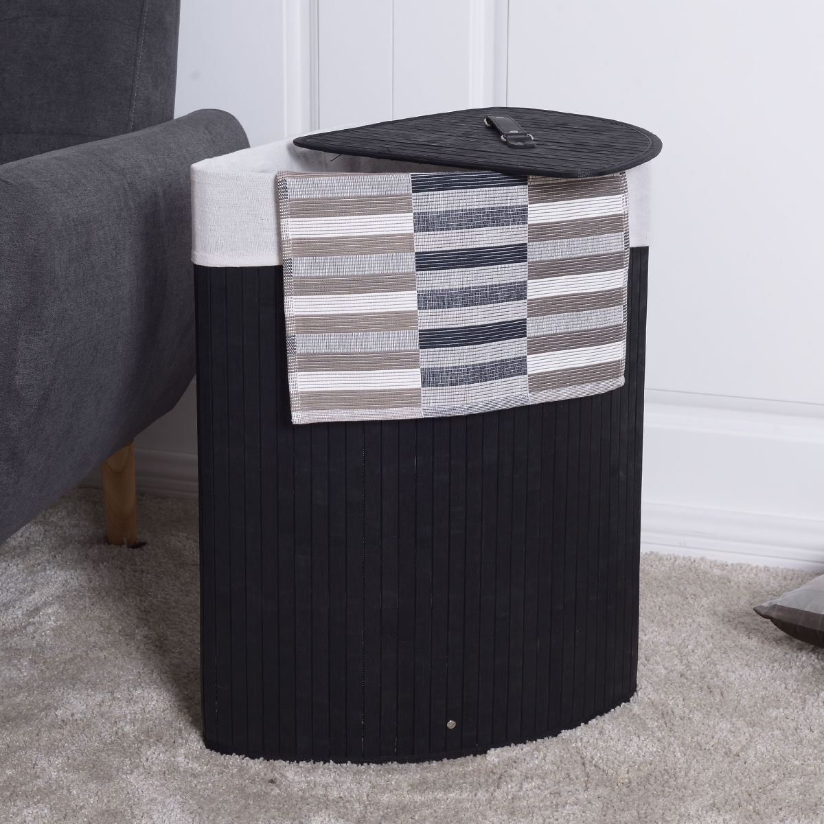 Bamboo Laundry Hamper Basket with Lid and Removable Liner Bag