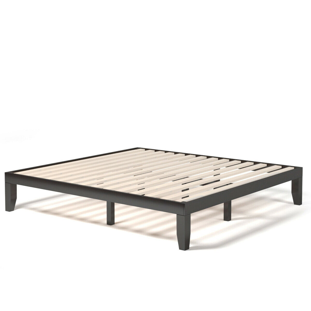 Full Size Platform Bed Frame with Wood Slats - Brown