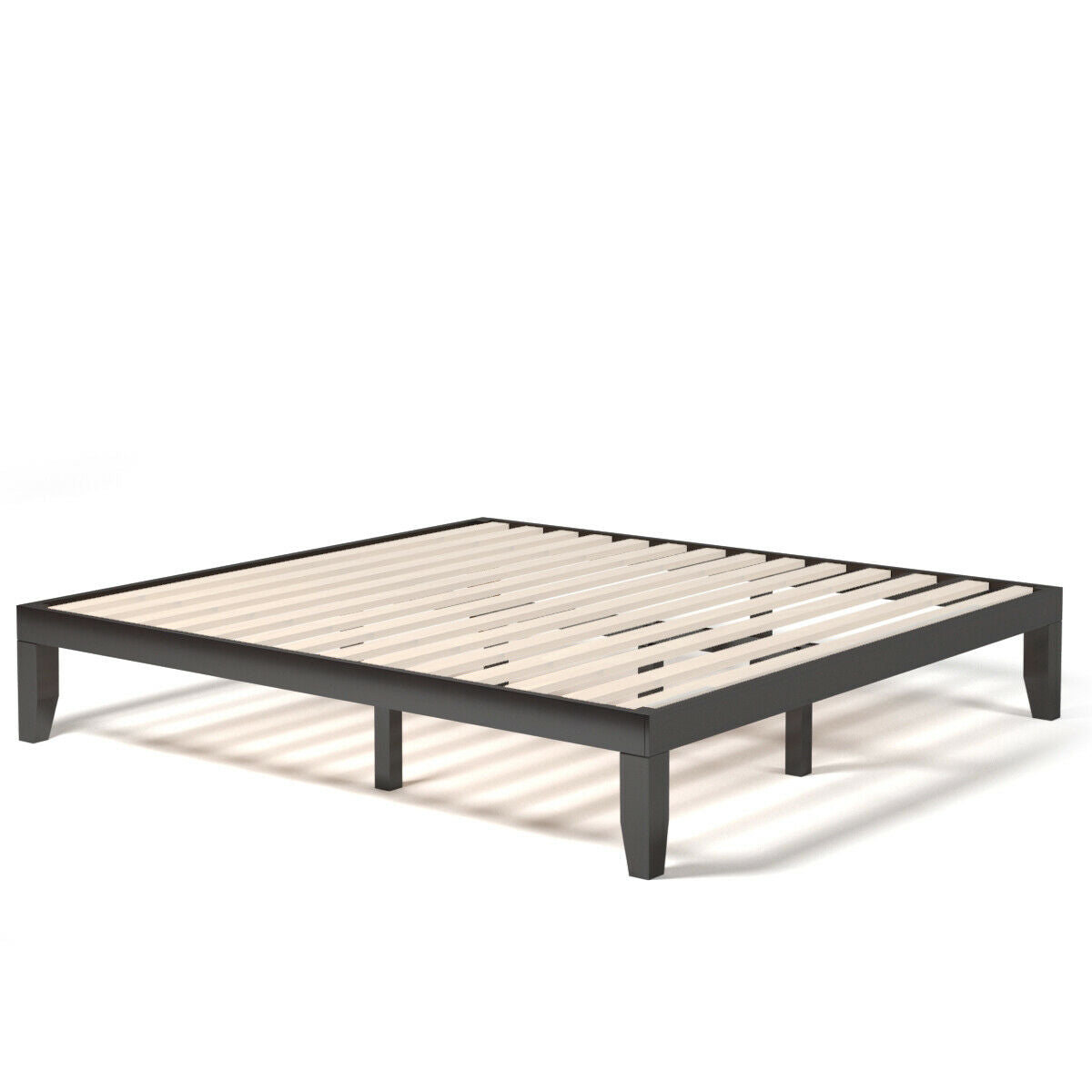 Full Size Platform Bed Frame with Wood Slats - Brown