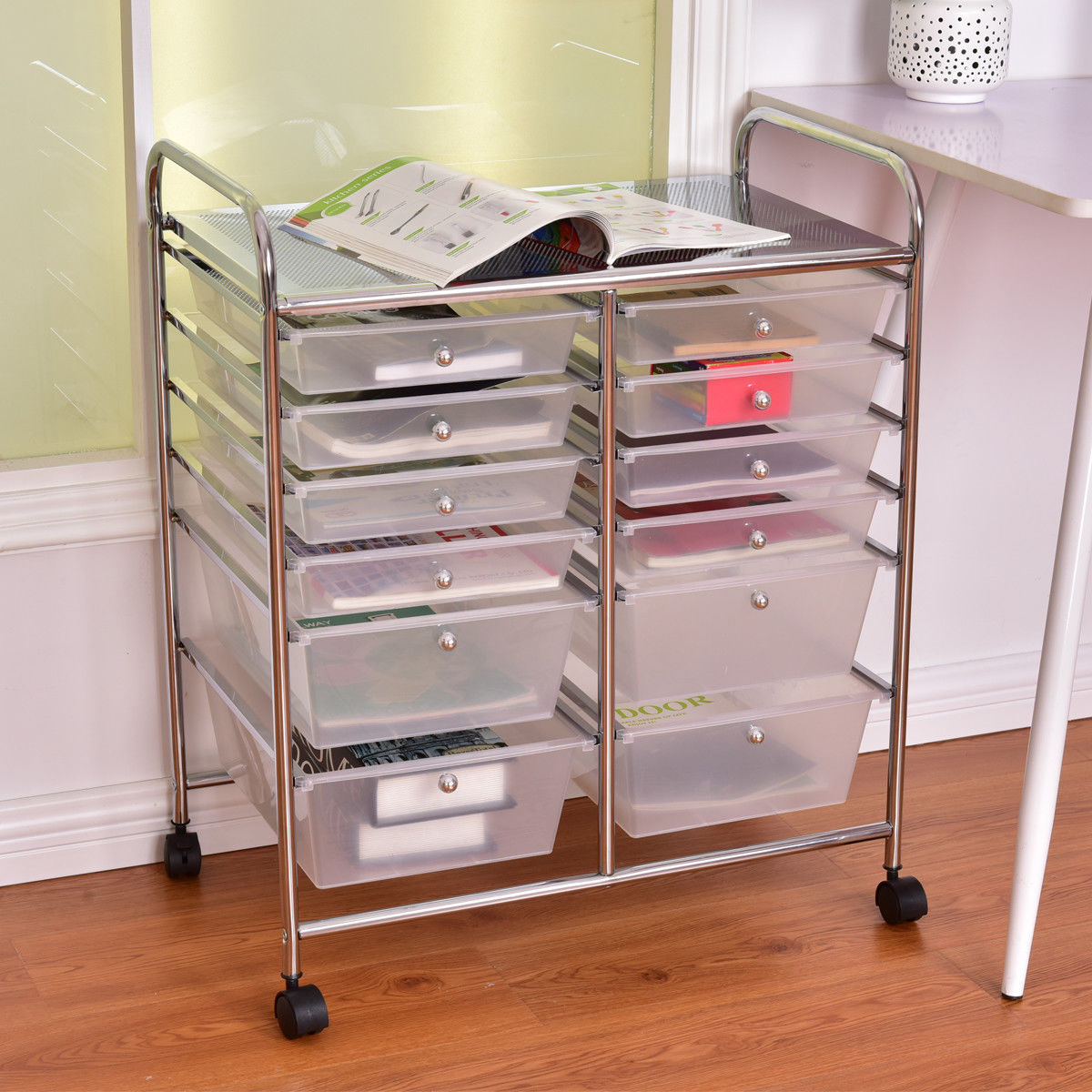 12-Drawer Rolling Storage Cart, White