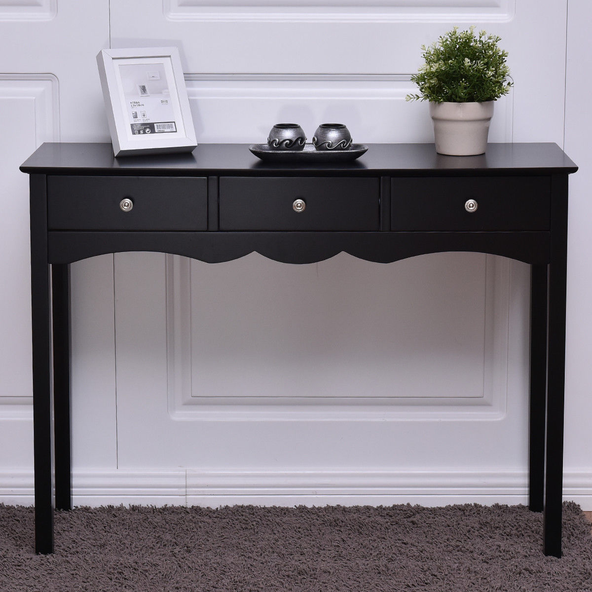 3-Drawer Console Table with Storage, Black