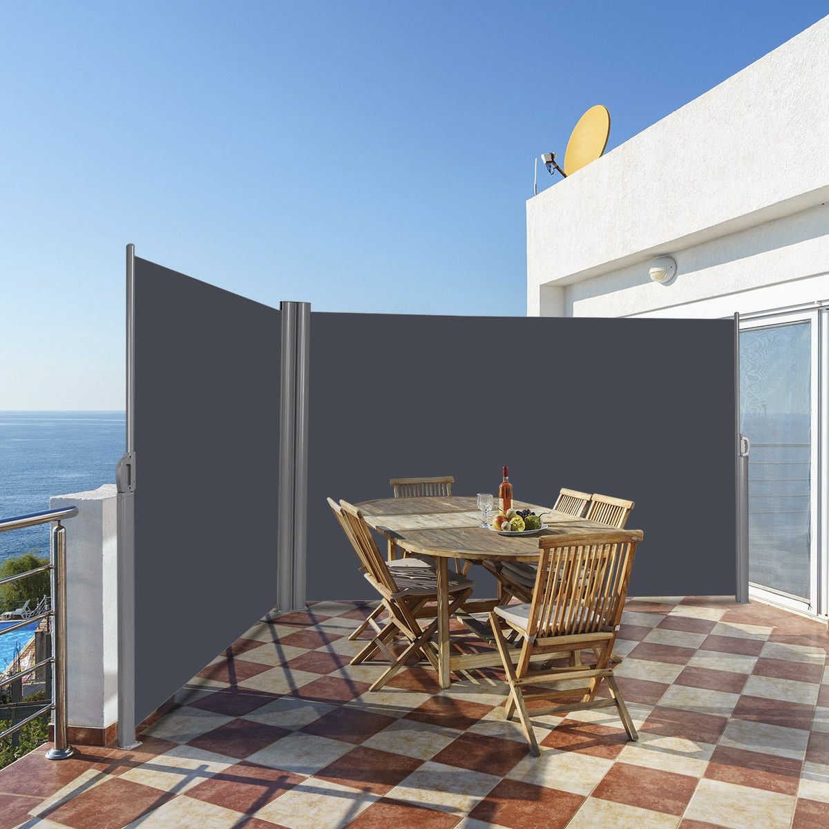 237 x 63 Inch Patio Retractable Double Folding Side Awning Screen