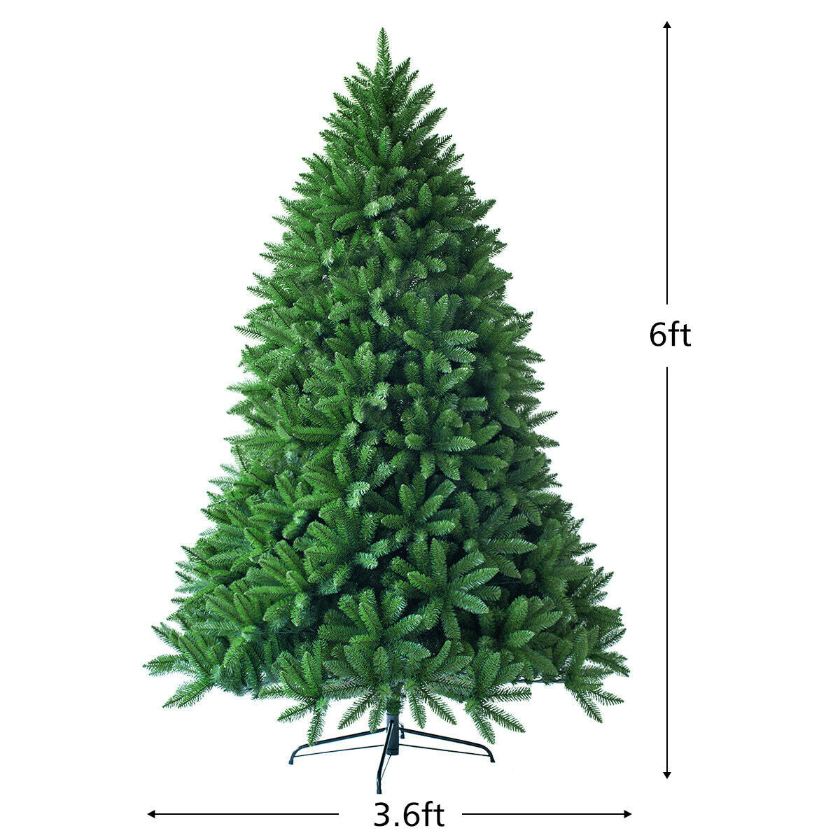 Artificial Christmas Tree 6 Feet with 1250 Branch Tips, Foldable Base