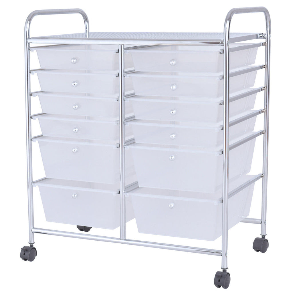 12-Drawer Rolling Storage Cart with Removable Drawers and Lockable