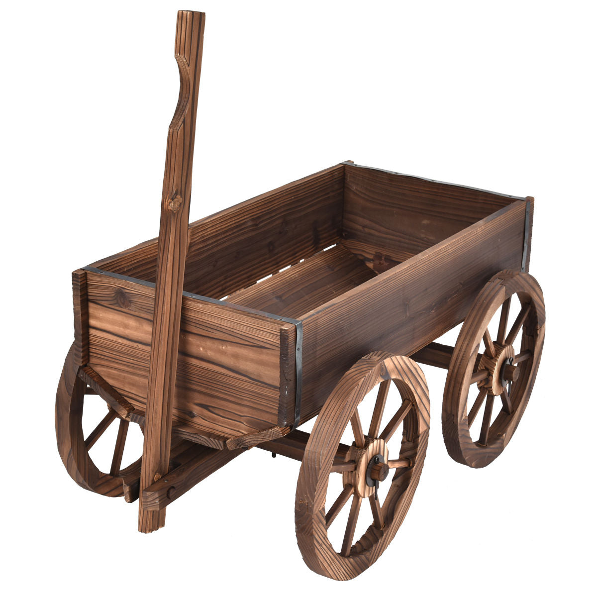Wood Wagon Planter Pot Stand with Wheels - Style 7