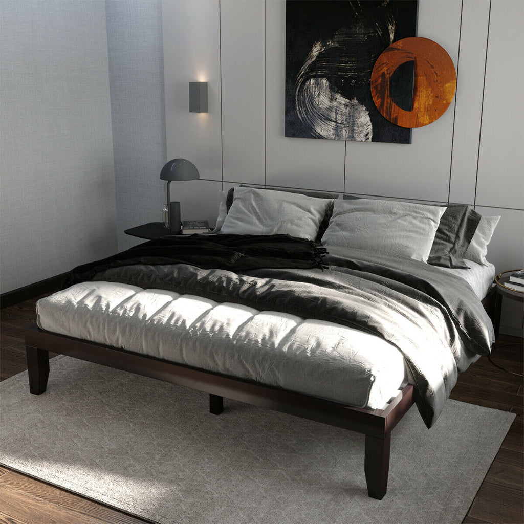 King Size Platform Bed Frame with Wood Slats - Brown
