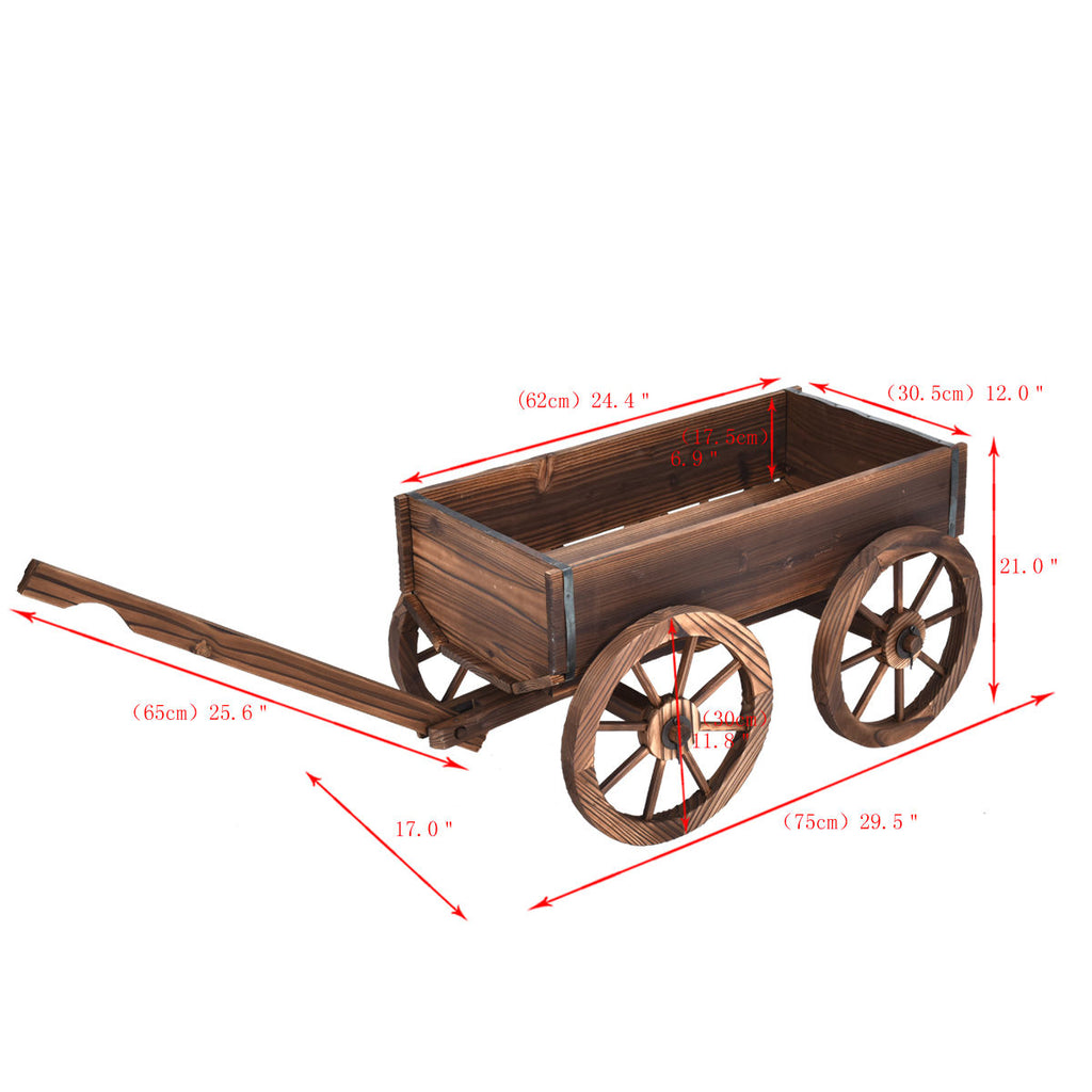 Wood Wagon Planter Pot Stand with Wheels - Style 7