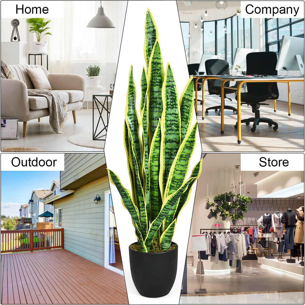 Artificial Snake Plant 35.5 Inch Indoor Outdoor Decor Green & Yellow Leaves