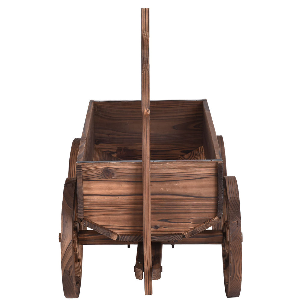 Wood Wagon Planter Pot Stand with Wheels - Style 7