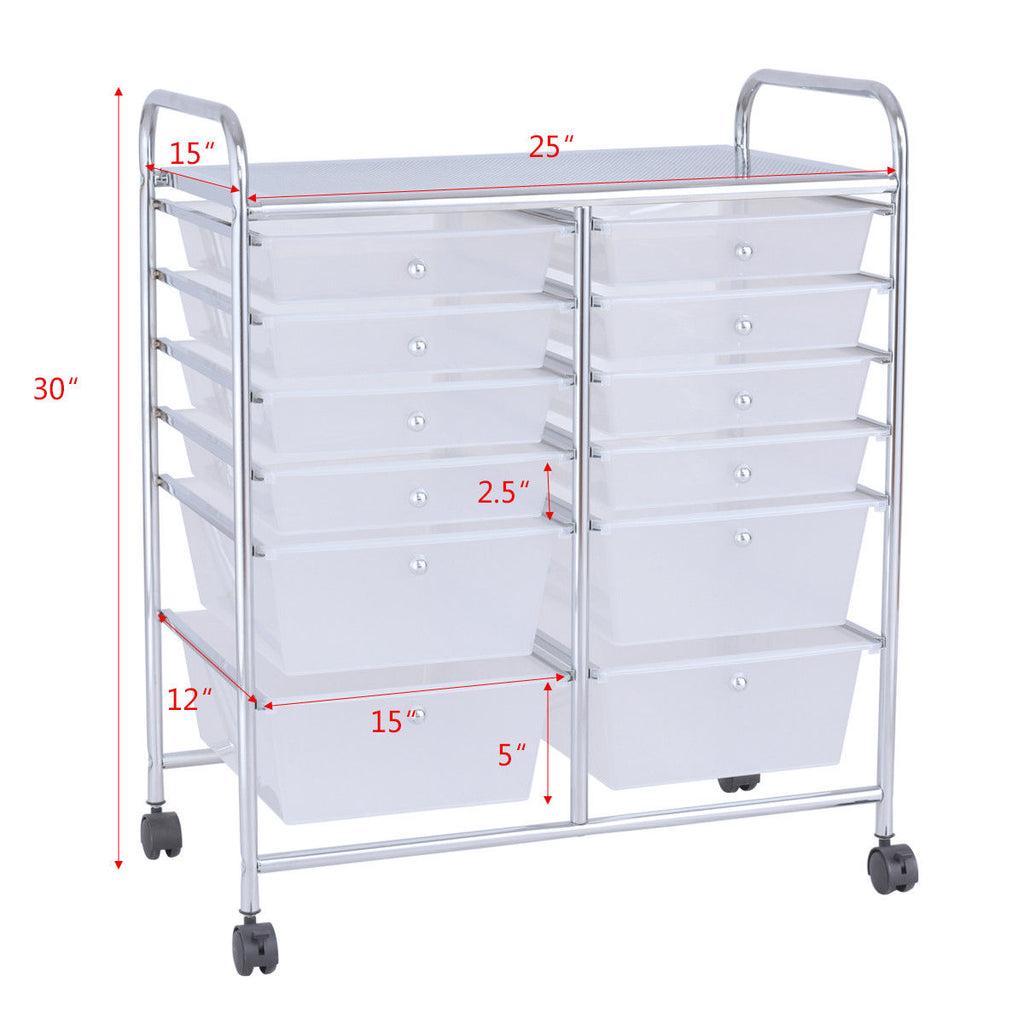 12-Drawer Rolling Storage Cart, White