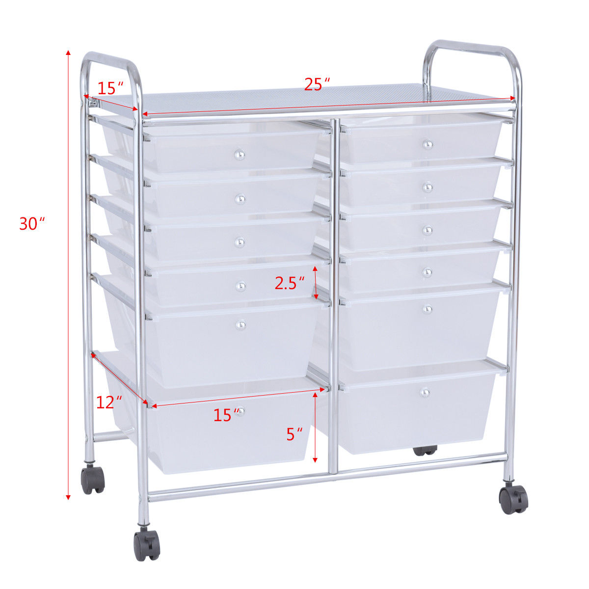 12-Drawer Rolling Storage Cart, White