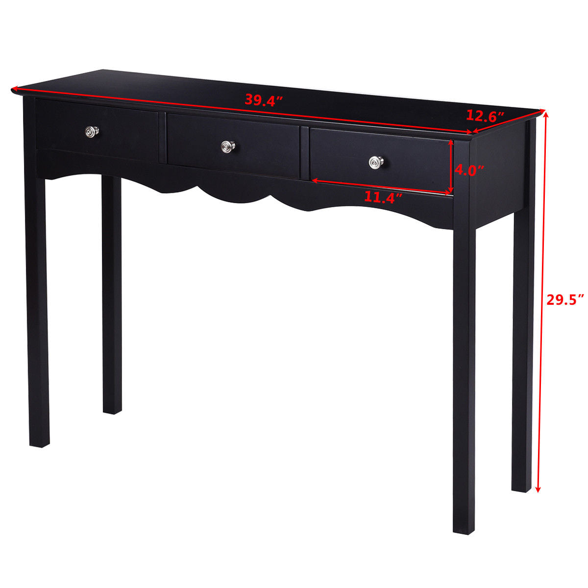 3-Drawer Console Table with Storage, Black