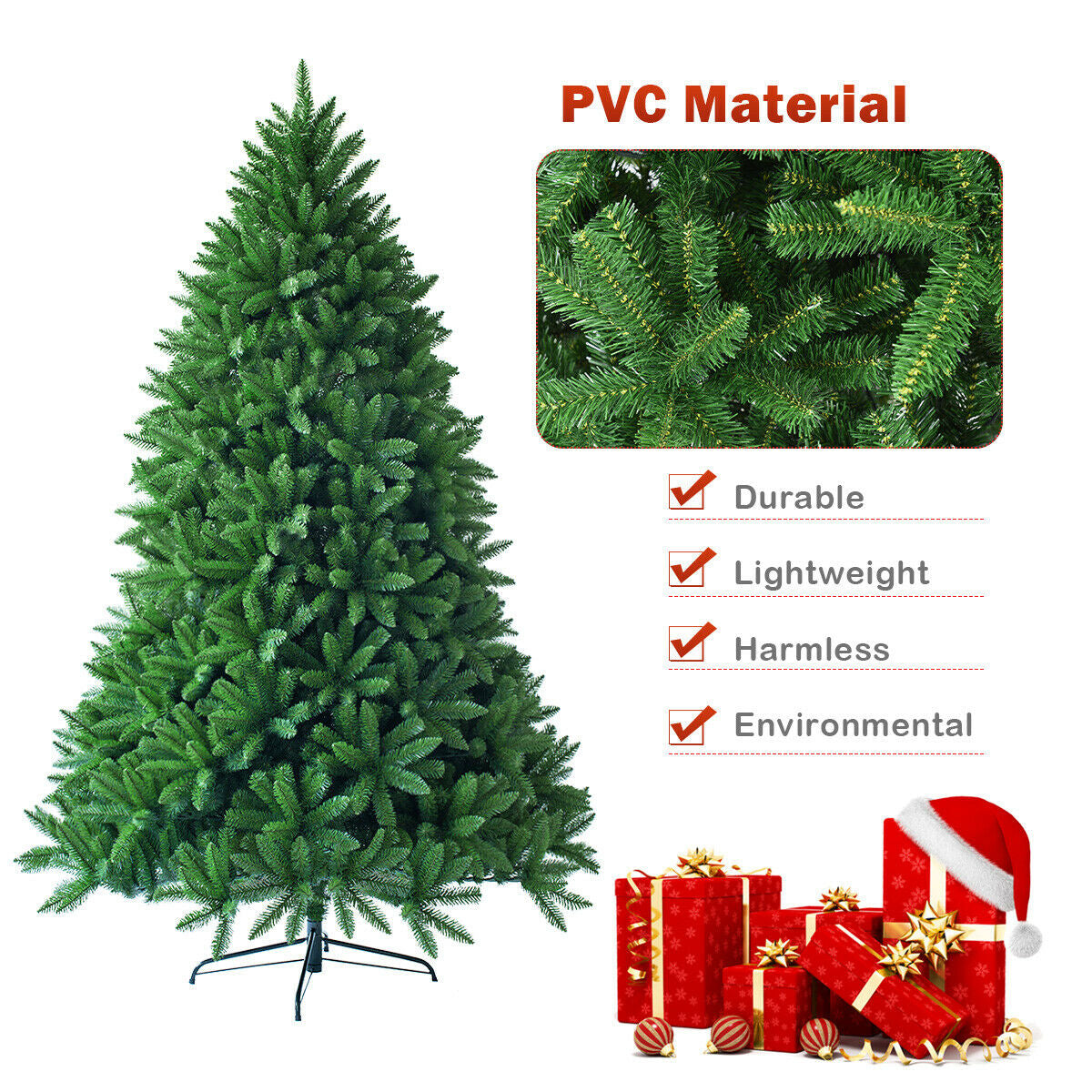 Artificial Christmas Tree 6 Feet with 1250 Branch Tips, Foldable Base